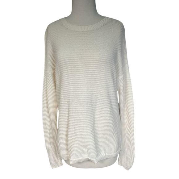 Loft Off White Long Sleeve Sweater Tight Knit Size Small 100% Cotton Over Sized - Picture 1 of 12